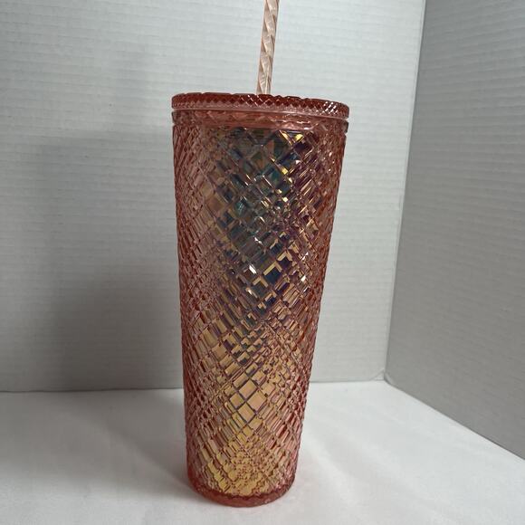 NWTStarbucks Holiday 2021 Iridescent Rose Gold Jewel Cold Cup Tumbler 24oz Venti - Picture 4 of 7